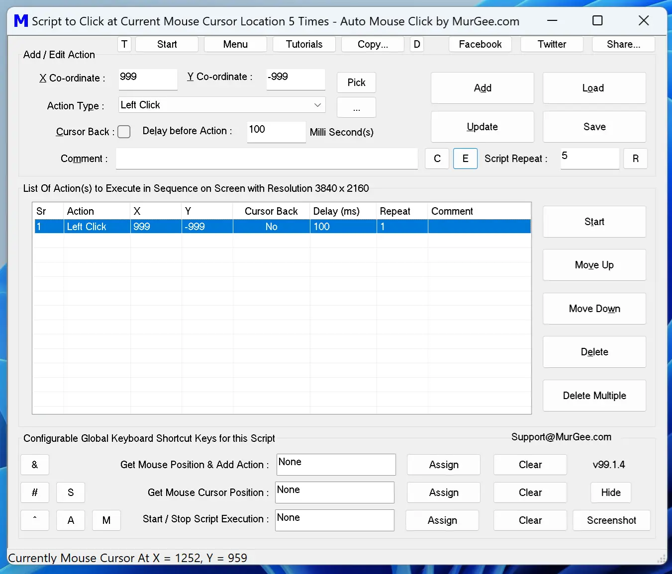 Script to Click at Current Mouse Cursor Location 5 Times